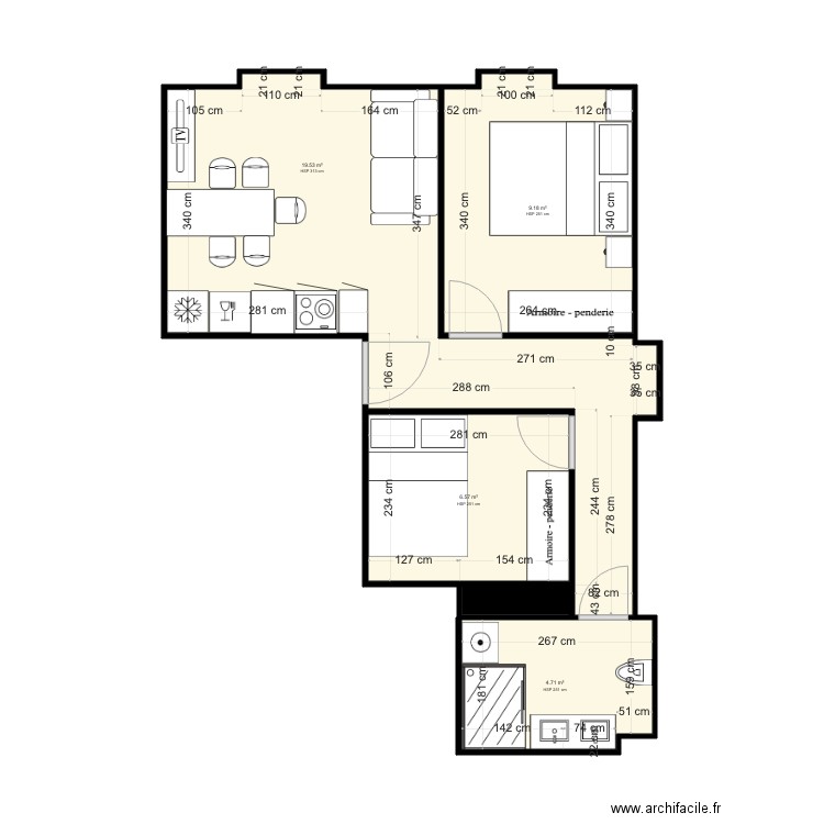 PASTEUR BEAUSOLEIL T3 PROJET. Plan de 5 pièces et 41 m2