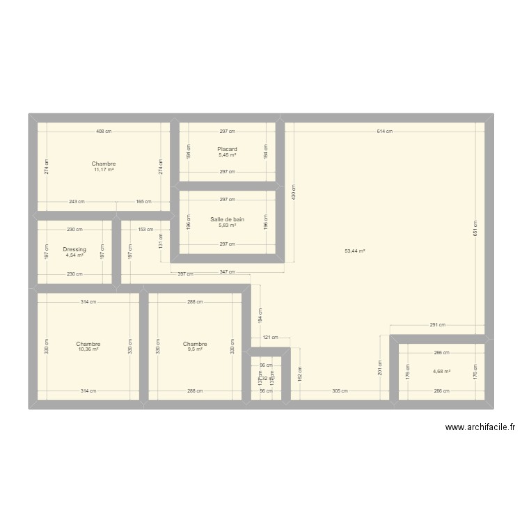 Plan maison hypothèse 1. Plan de 9 pièces et 106 m2