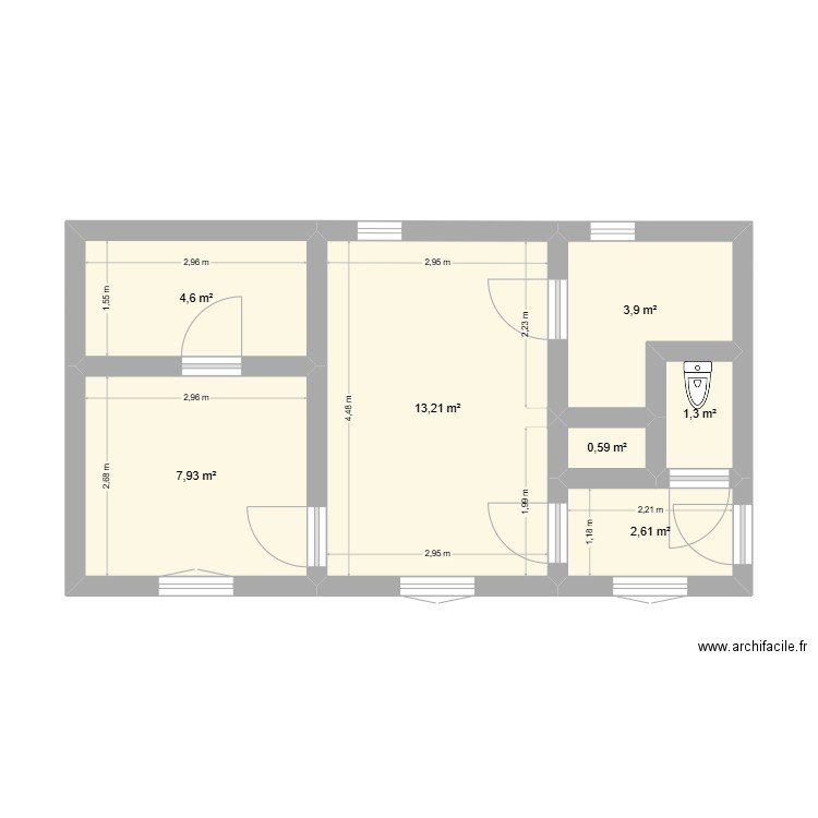 paris. Plan de 7 pièces et 34 m2