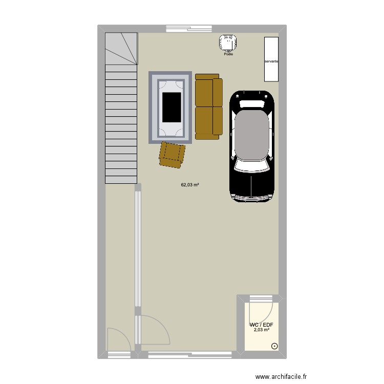 garage. Plan de 2 pièces et 64 m2