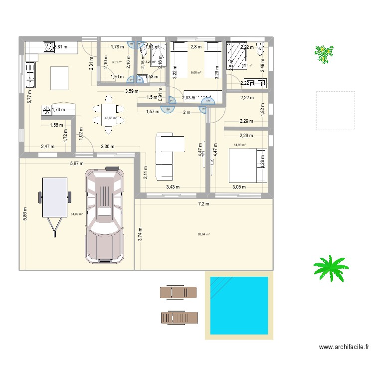 toahotu. Plan de 8 pièces et 144 m2