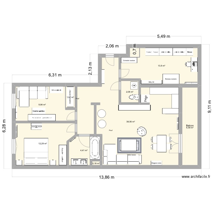 Neuilly plaisance SDB. Plan de 9 pièces et 89 m2