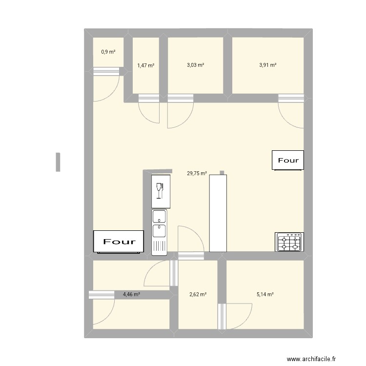 laboboulangeriepatisserie. Plan de 8 pièces et 51 m2