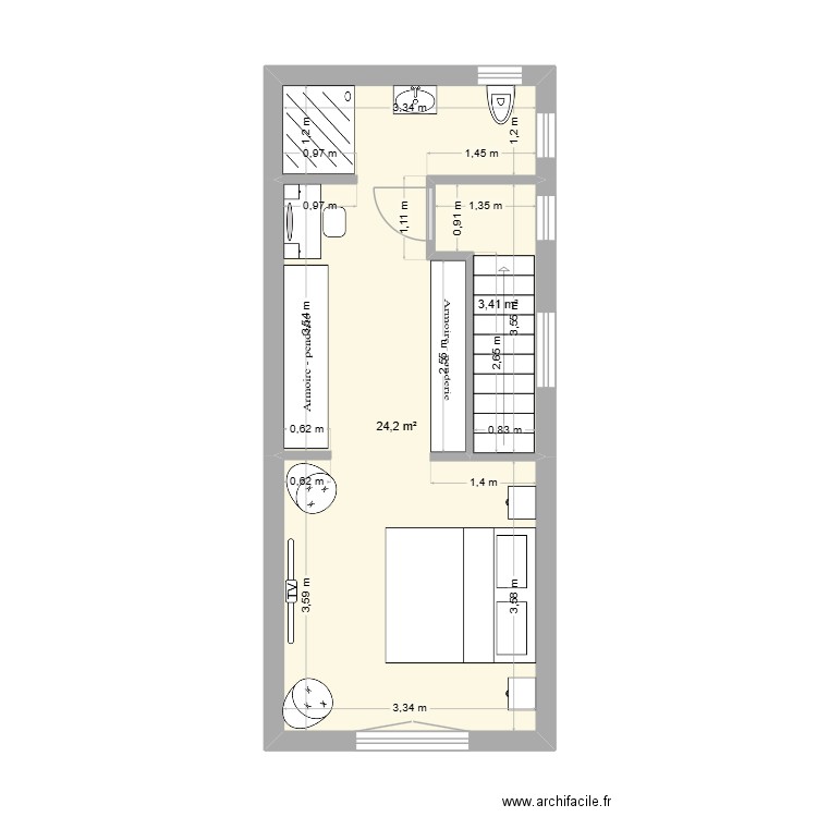ETAGE maison 2. Plan de 2 pièces et 28 m2