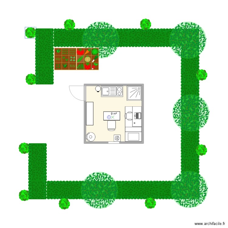 Cabane. Plan de 1 pièce et 9 m2