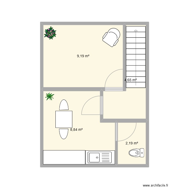 SS SOL. Plan de 4 pièces et 25 m2