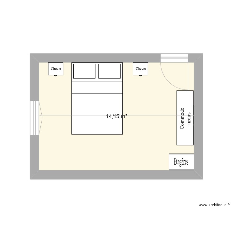 Chambre gauche. Plan de 1 pièce et 14 m2