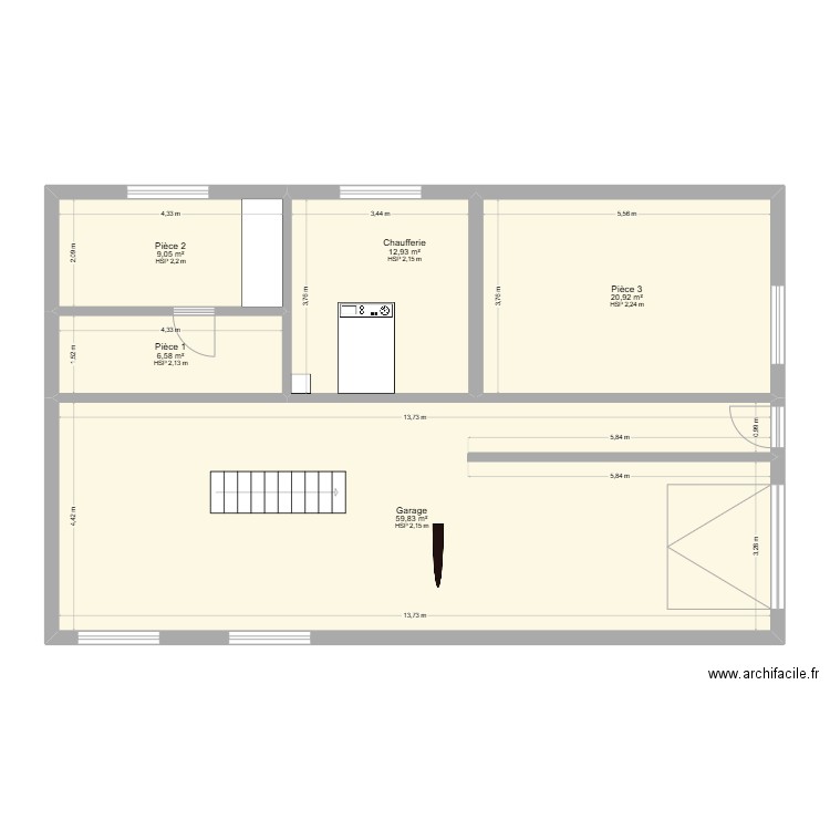 Sous-sol. Plan de 5 pièces et 109 m2