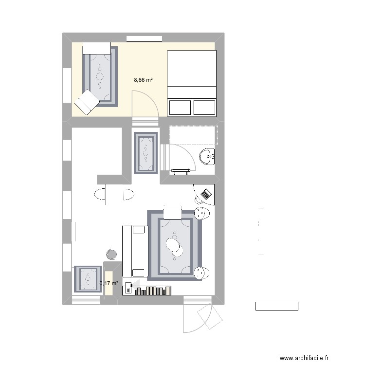 Anais 001d. Plan de 2 pièces et 9 m2