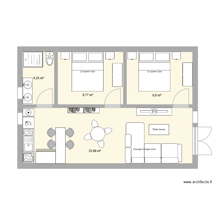 3 pièces. Plan de 4 pièces et 46 m2