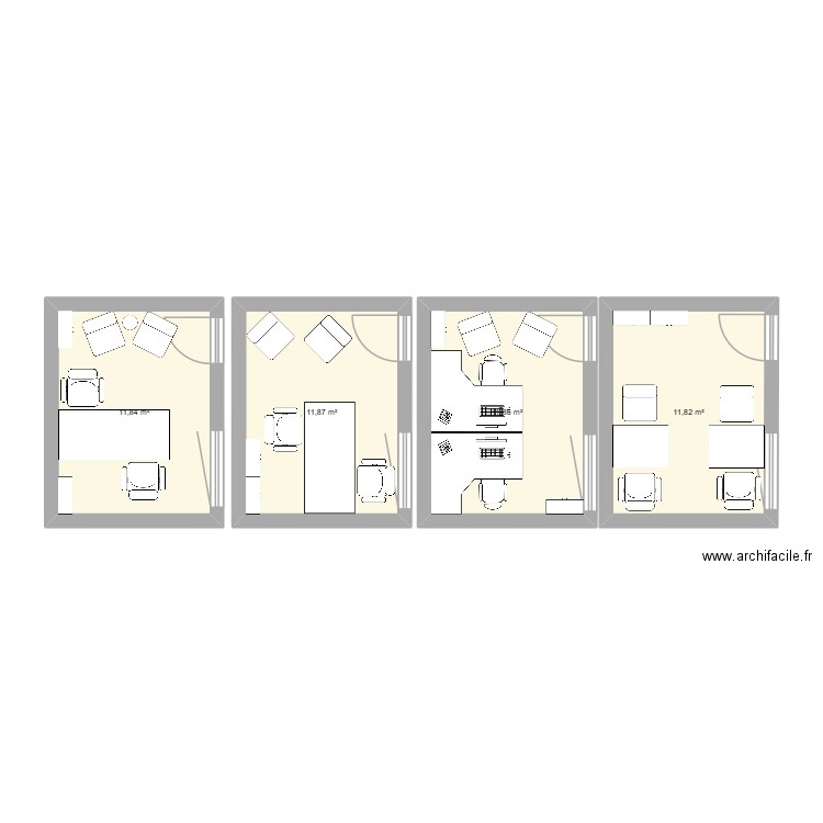 Bureau. Plan de 4 pièces et 47 m2
