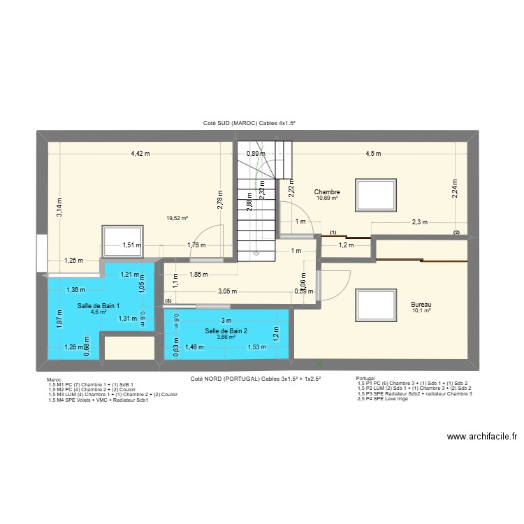 PAM etage Plancher. Plan de 6 pièces et 49 m2