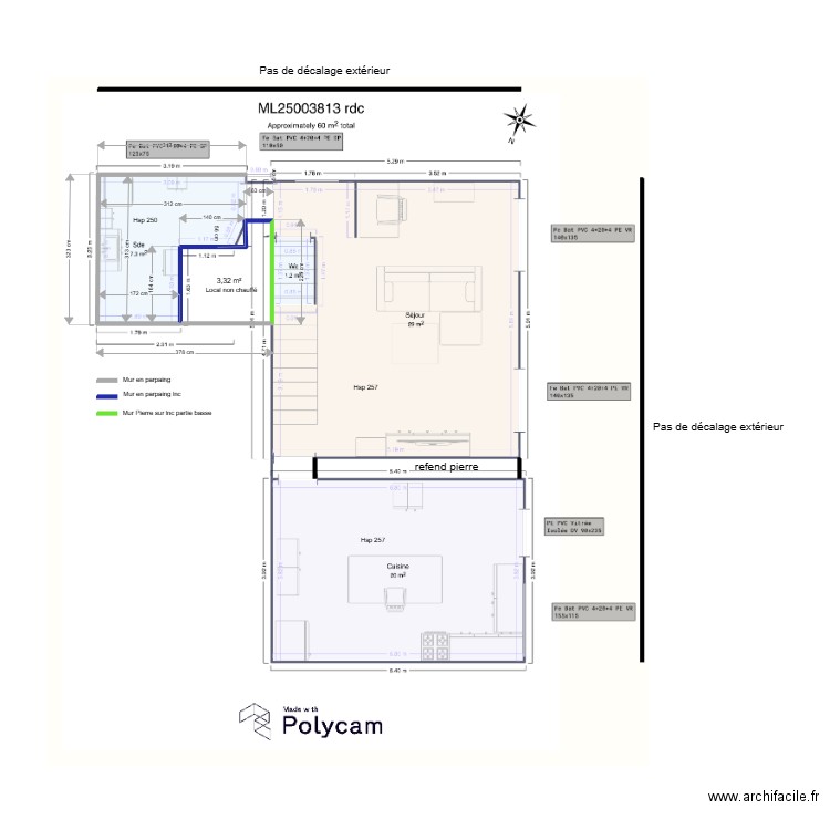 ML25003813 rdc. Plan de 1 pièce et 3 m2