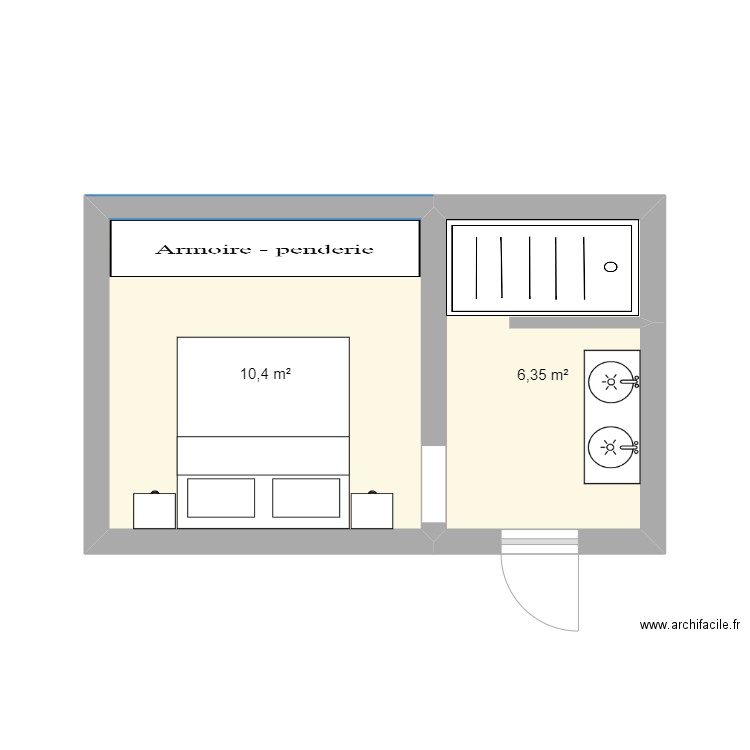 salledebain. Plan de 2 pièces et 17 m2