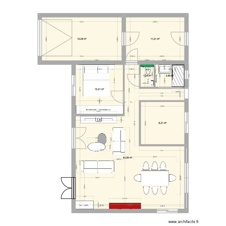 Plan Fontaine futur 2. Plan de 5 pièces et 49 m2