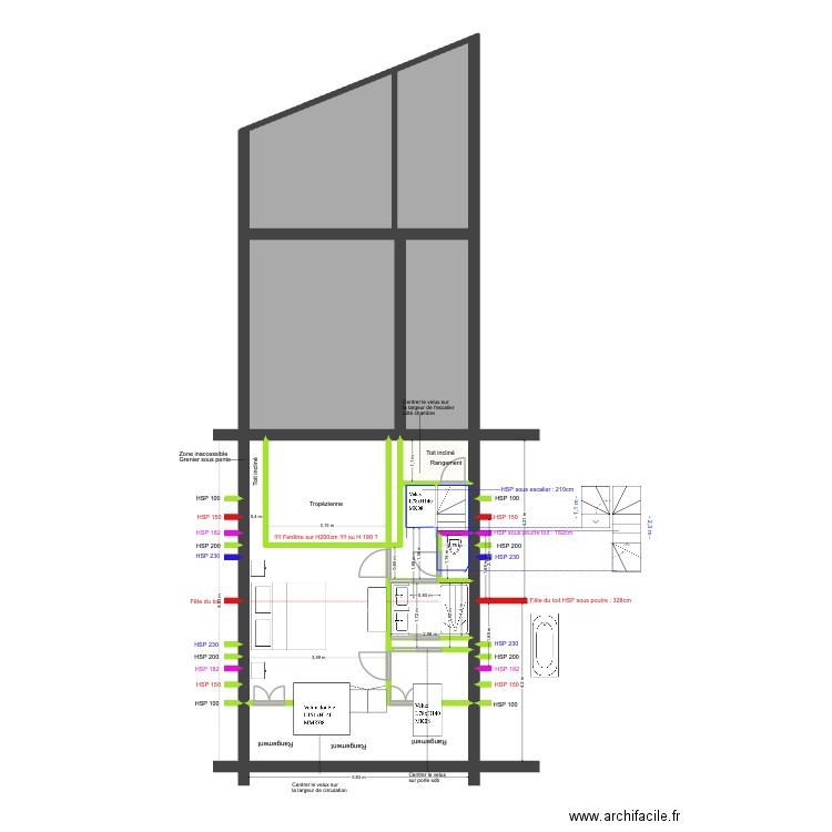 BAUCQ 77 4e étage VF aménagé. Plan de 14 pièces et 96 m2