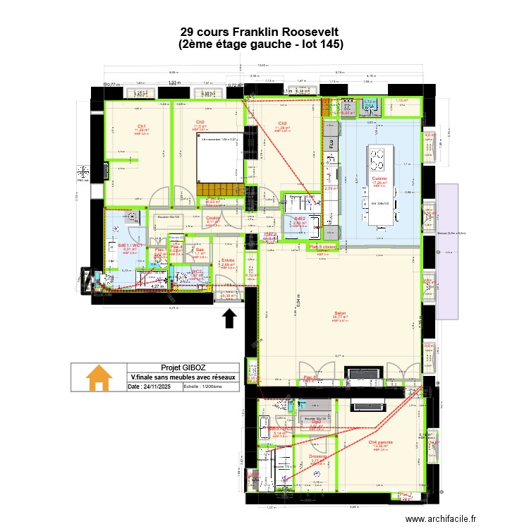 29 crs FR v.finale sans meubles avec réseaux. Plan de 49 pièces et 149 m2