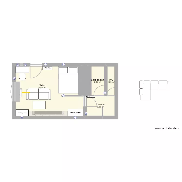 Studio Courbevoie. Plan de 4  et 26 m²