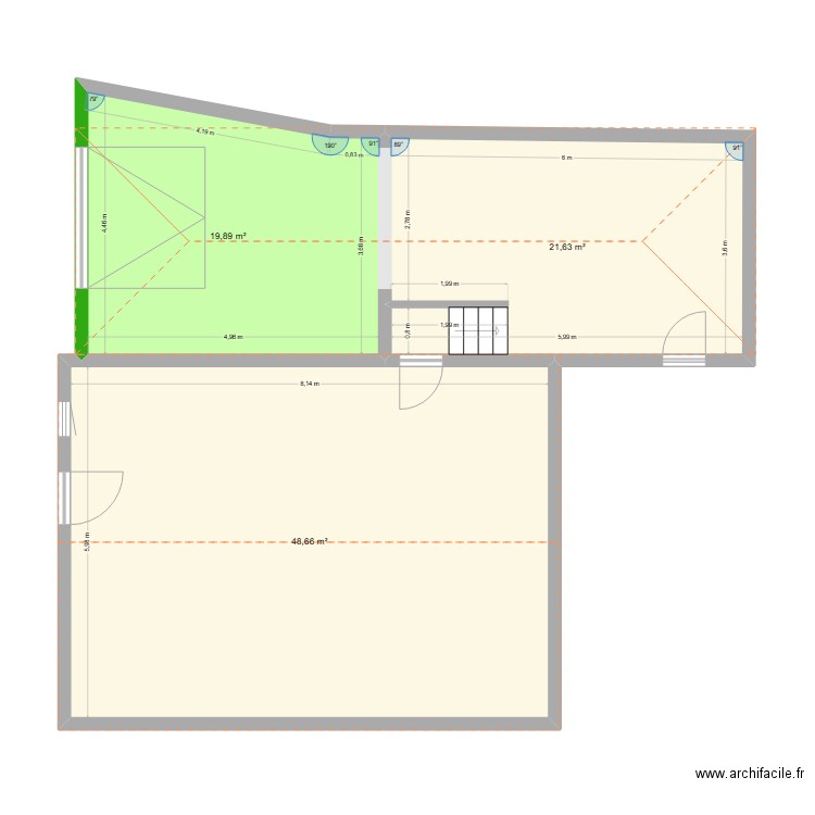 Curtieux II. Plan de 3 pièces et 90 m2
