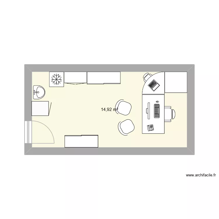 Infirmerie mobilier actuel. Plan de 1  et 15 m²
