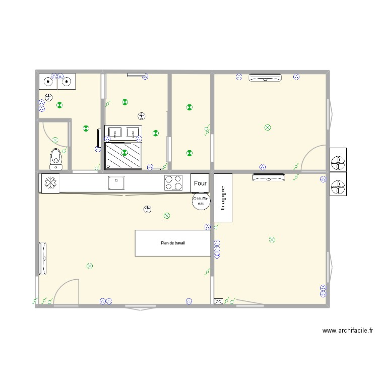 Le Voltaire RDC. Plan de 6 pièces et 65 m2