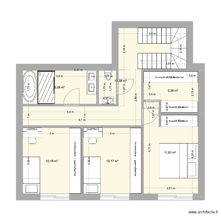 petite maison bis étage modifie. Plan de 6 pièces et 62 m2