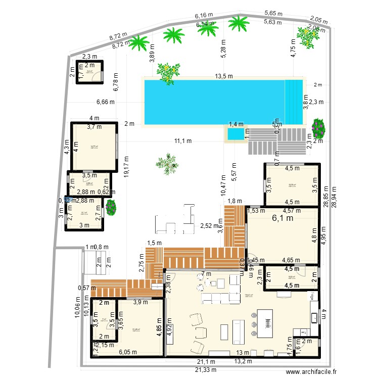 Villa 1 - Salons. Plan de 9 pièces et 203 m2