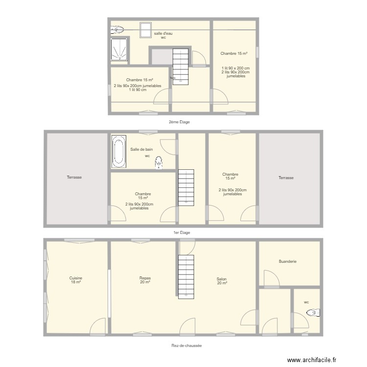 87G6015. Plan de 16 pièces et 163 m2