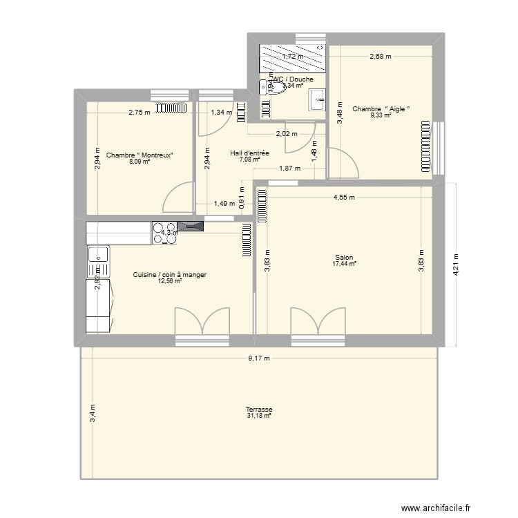 1er étage bis bis. Plan de 7 pièces et 89 m2