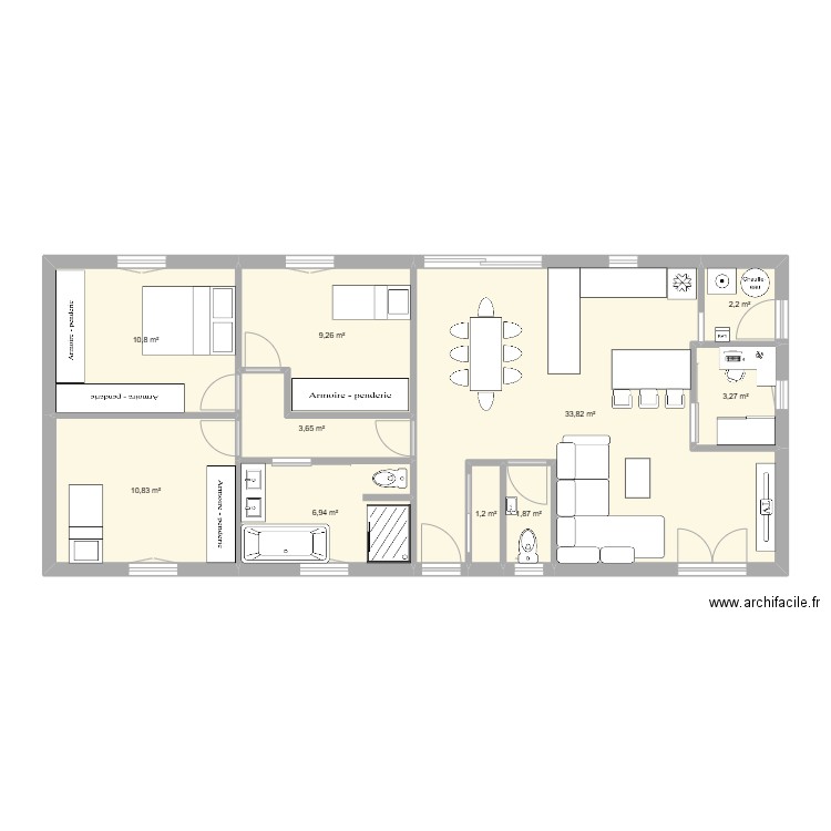 Maison 96m2. Plan de 10 pièces et 84 m2