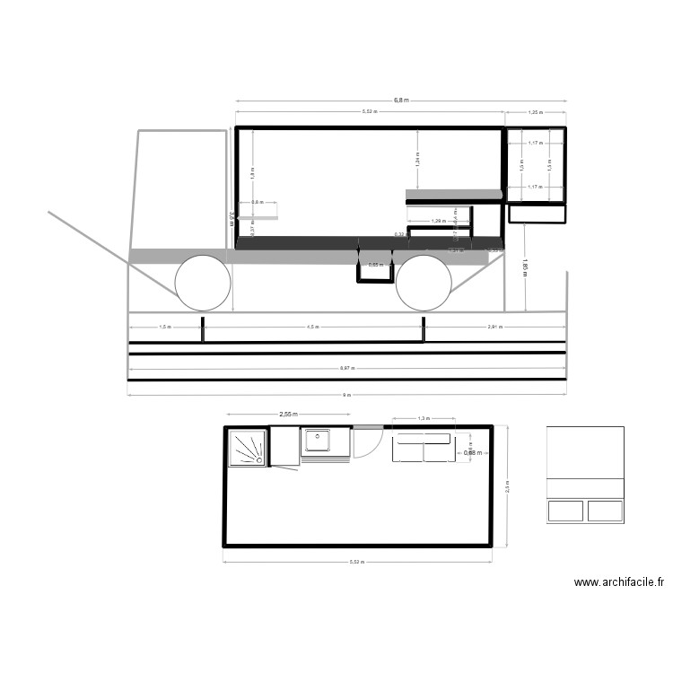 cellule 5500. Plan de 4 pièces et 7 m2