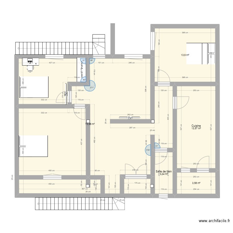 maison hassen. Plan de 5 pièces et 108 m2