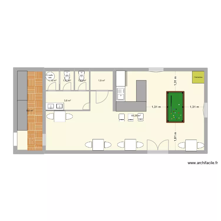 Biblio terrasse2. Plan de 7  et 62 m²