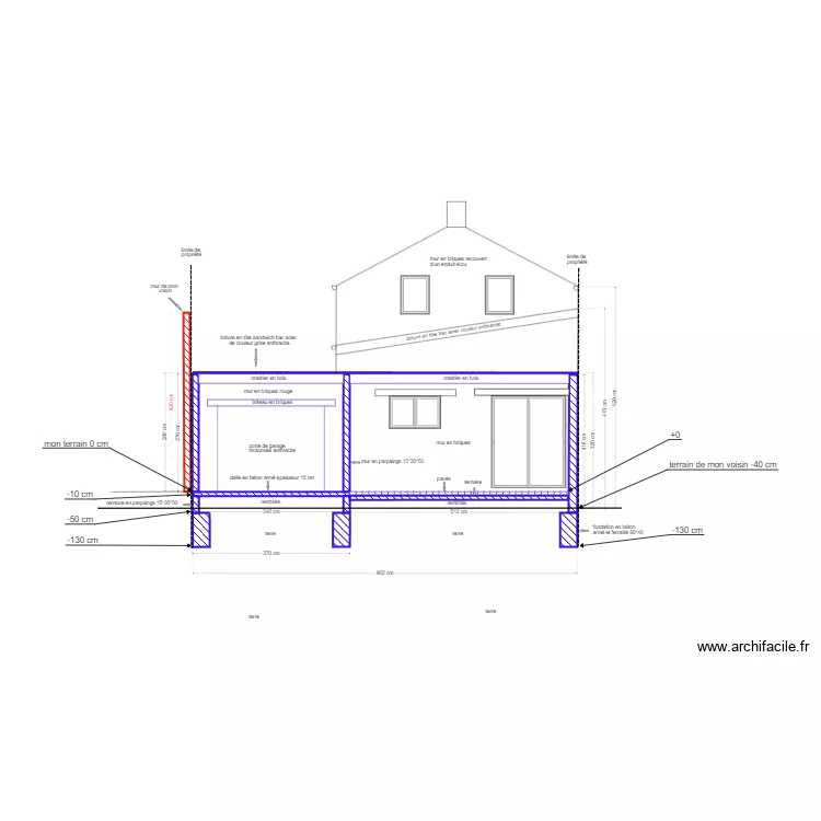 plan de coupe du terrain avec projet d'extension 1. Plan de plan de coupe du terrain avec projet d'extension 1. Plan de