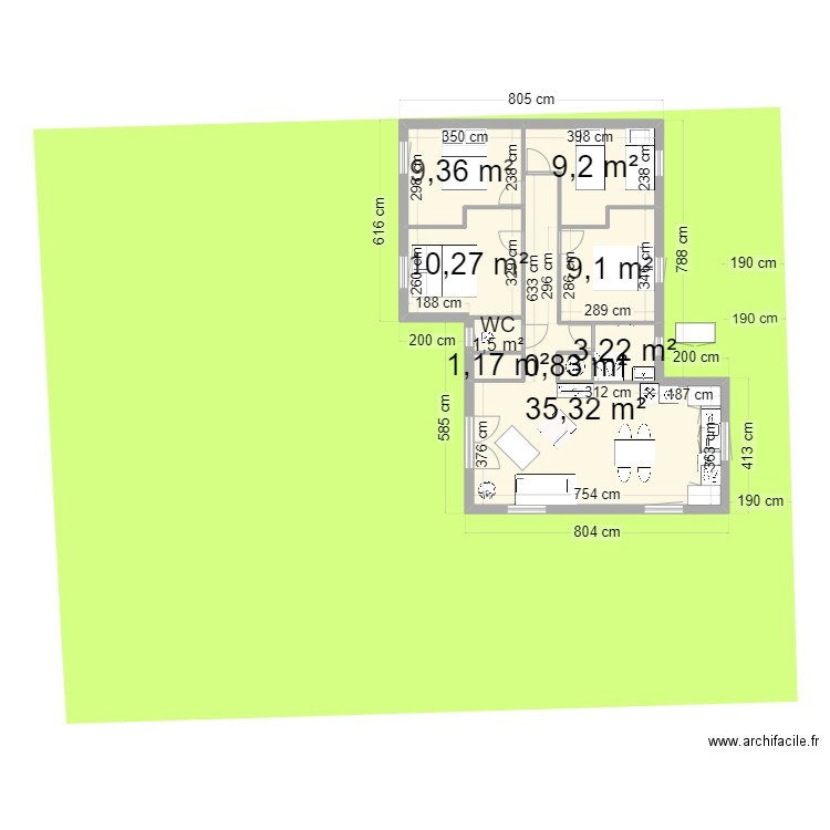 penestin. Plan de 9 pièces et 80 m2