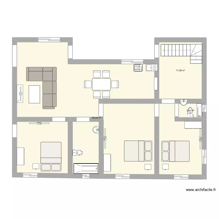 1&egrave; ETG. Plan de 3 Pièces et 95 m²