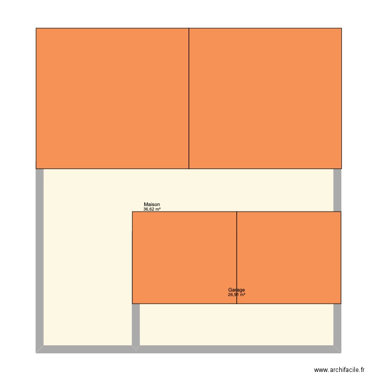 façade garage. Plan de 2 pièces et 64 m2