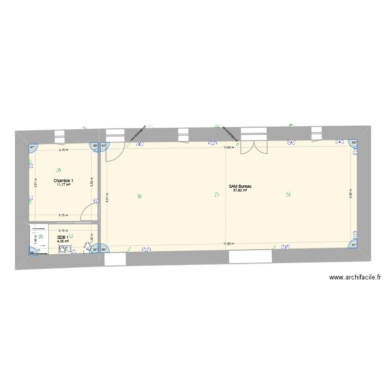 RDC Nord élec. Plan de 3 pièces et 73 m2