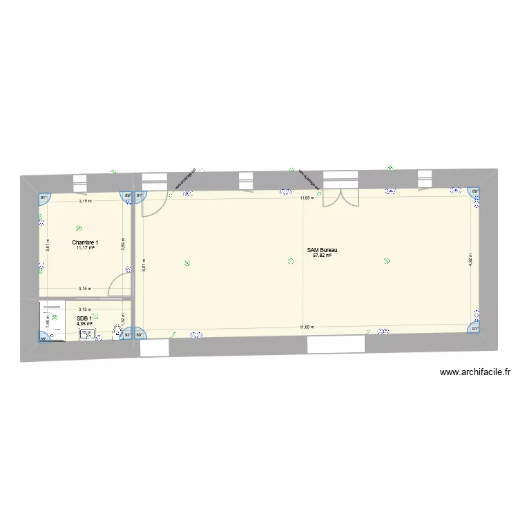 RDC Nord &eacute;lec. Plan de 3  et 73 m²