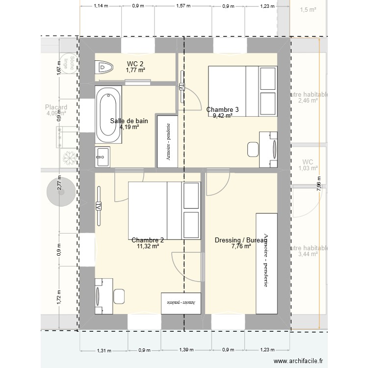 Plan maison avec agrandissement version 2. Plan de 16 pièces et 127 m2