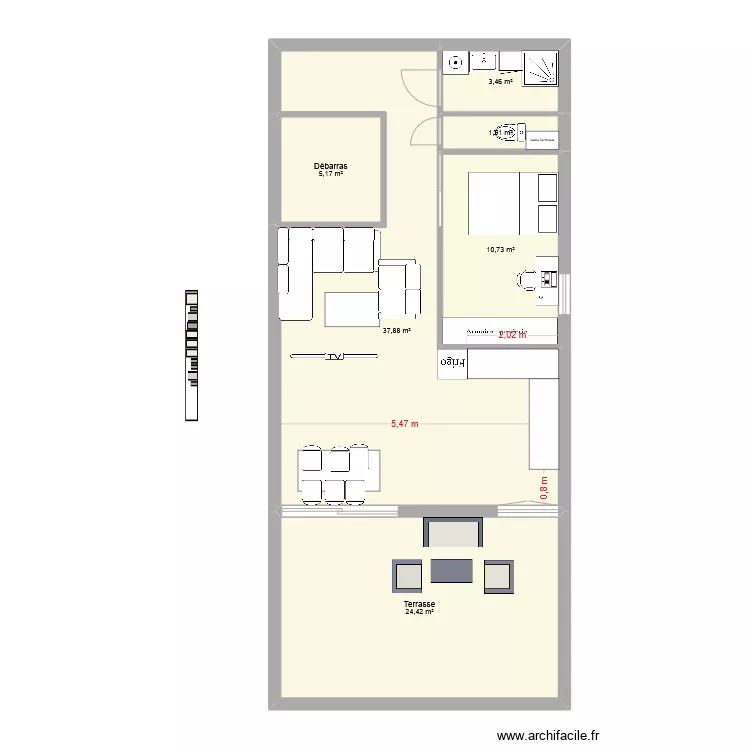 Appart en p&eacute;tant un seul mur avec la t&eacute;l&eacute; suspendue$. Plan de 