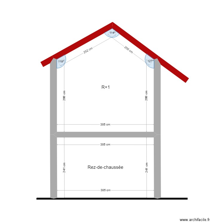 Coupe PC. Plan de 2 pièces et 23 m2