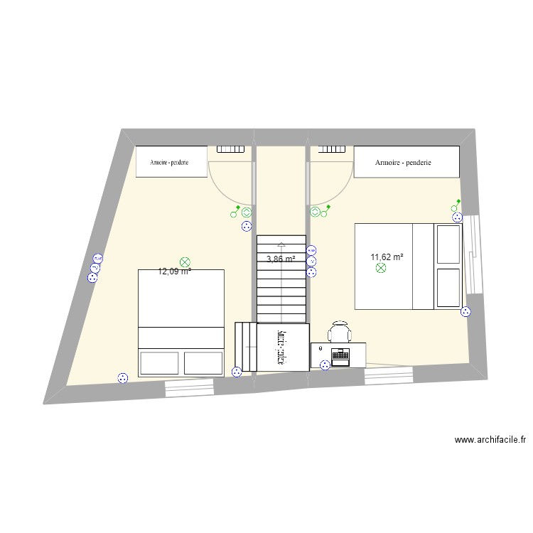 agrandissement surrelevation. Plan de 3 pièces et 28 m2