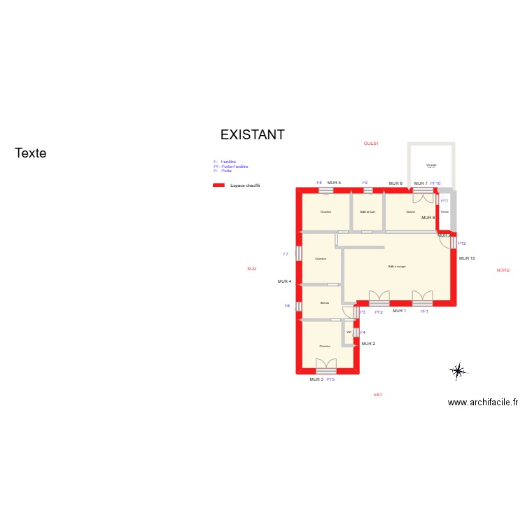 PERINELLI_ Existant a. Plan de 10 pièces et 99 m2