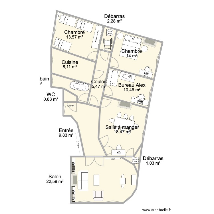 Jouffroy option 4. Plan de 12 pièces et 111 m2