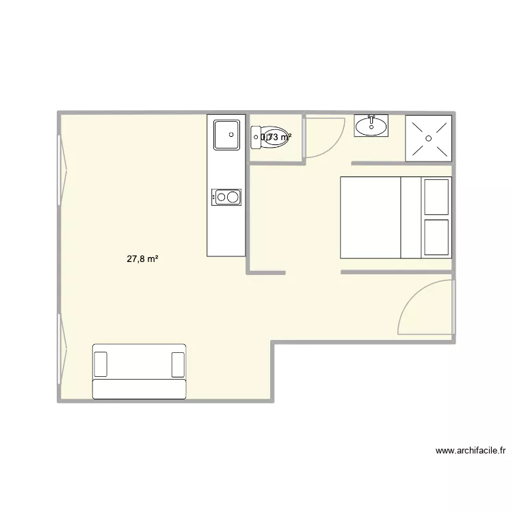 av JUNOT V2. Plan de 2 pièces et 29 m²