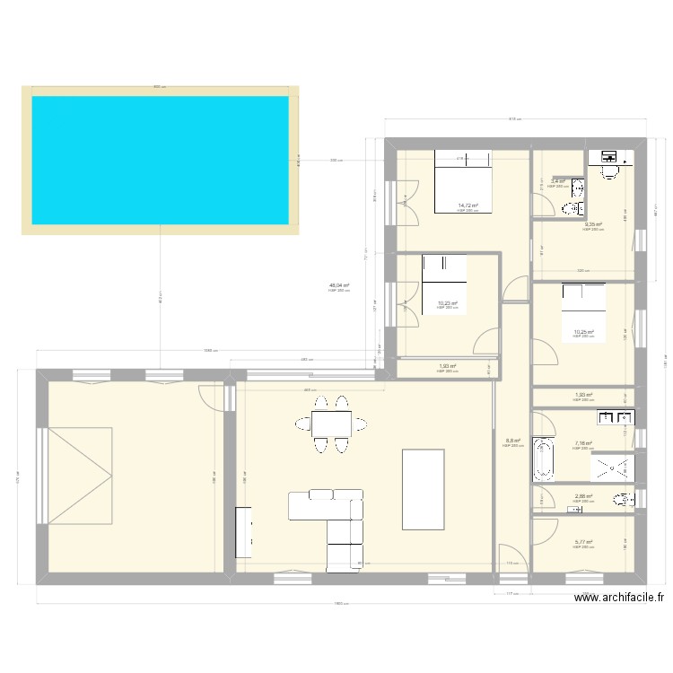 béa2. Plan de 13 pièces et 157 m2