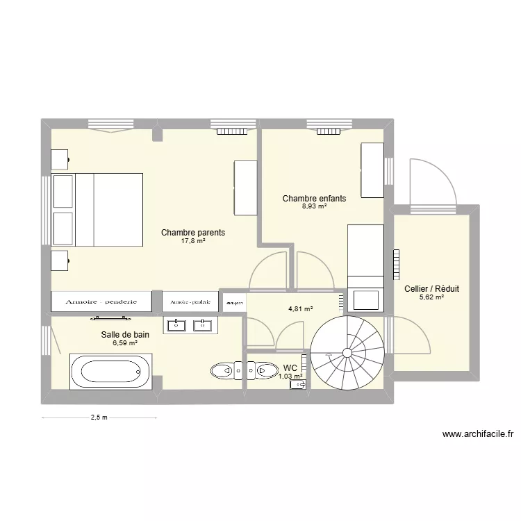 La grangette bas extension 2.5m. Plan de 6  et 45 m²