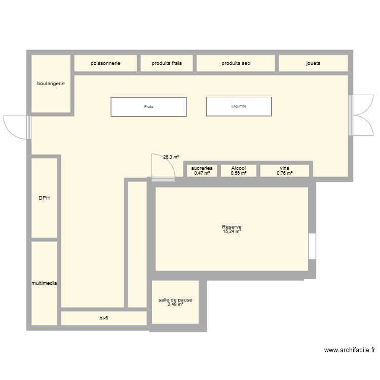 vegeta de la reole. Plan de 14 pièces et 80 m2