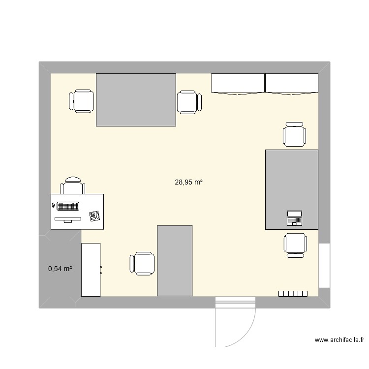 Bureau #1. Plan de 2 pièces et 29 m2